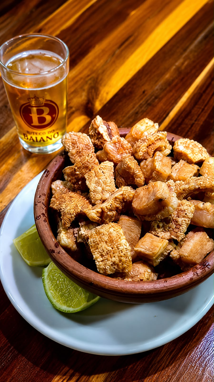 Foto aprimorada do torresmo com cerveja